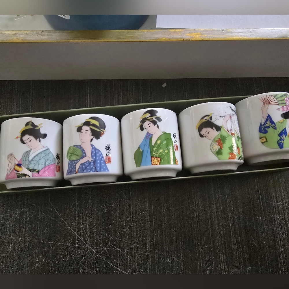 Japanese Geisha Tea Cups Set Of 5